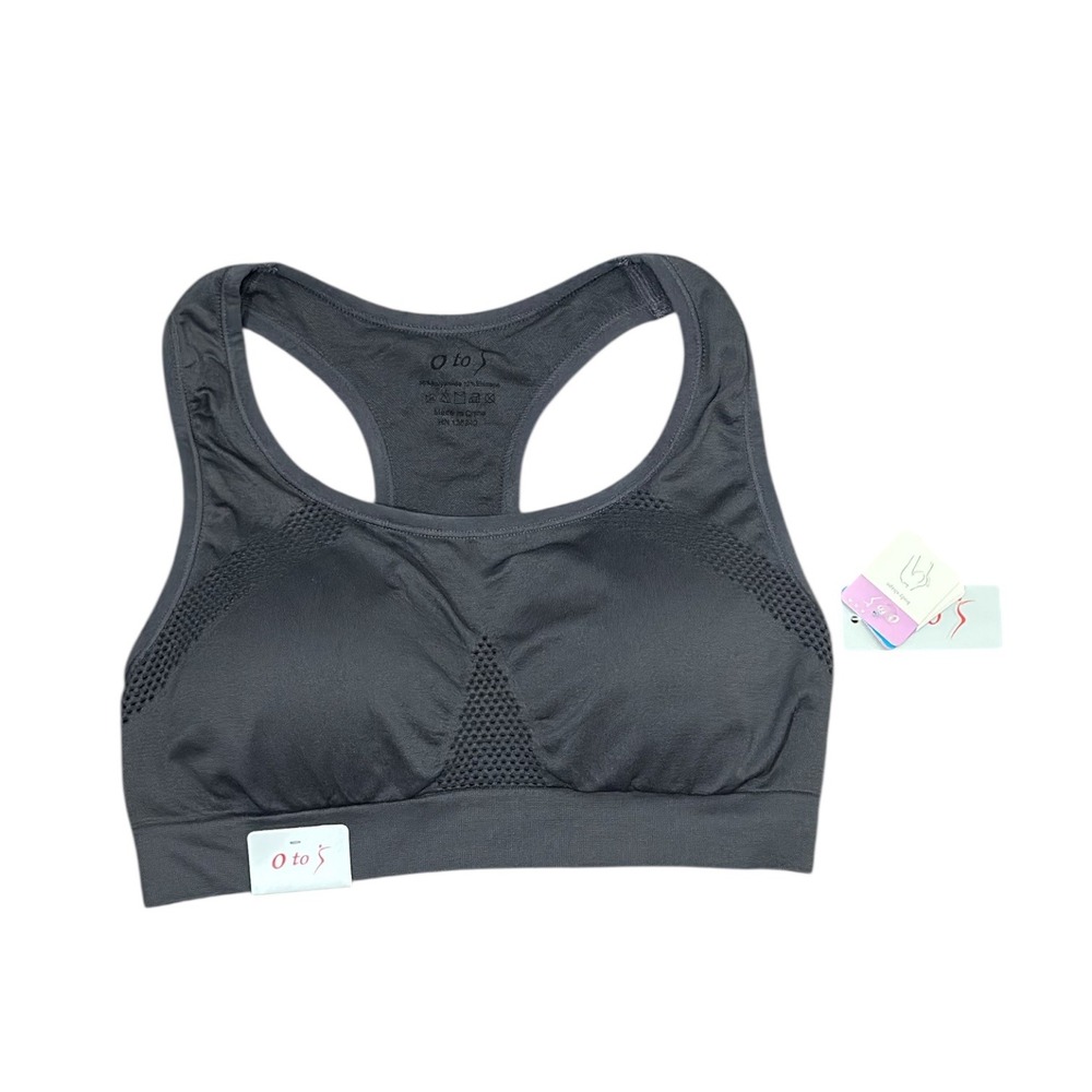 O to S Women Racerback Seamless Sports Bra Gray Mesh Accents Size L/XL -  NWT